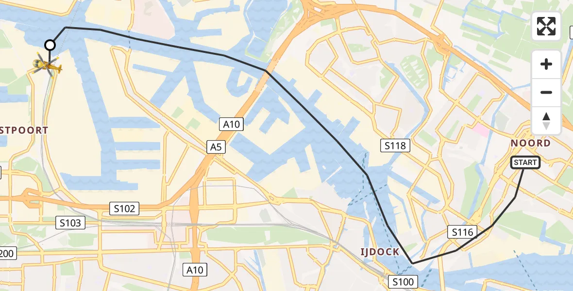 Vluchtroute Traumahelikopter Amsterdam - Amsterdam Heliport, 08 juni 2026, 12:20