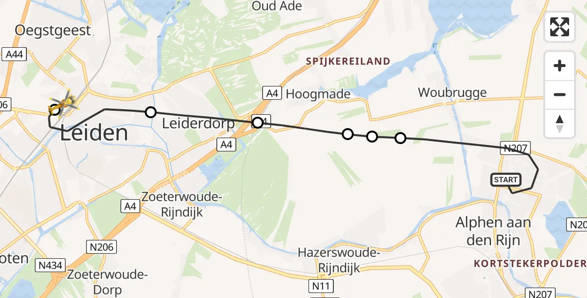 Vluchtroute Traumahelikopter Alphen aan den Rijn - Leiden University Medical Center Heliport, 08 juni 2026, 12:36