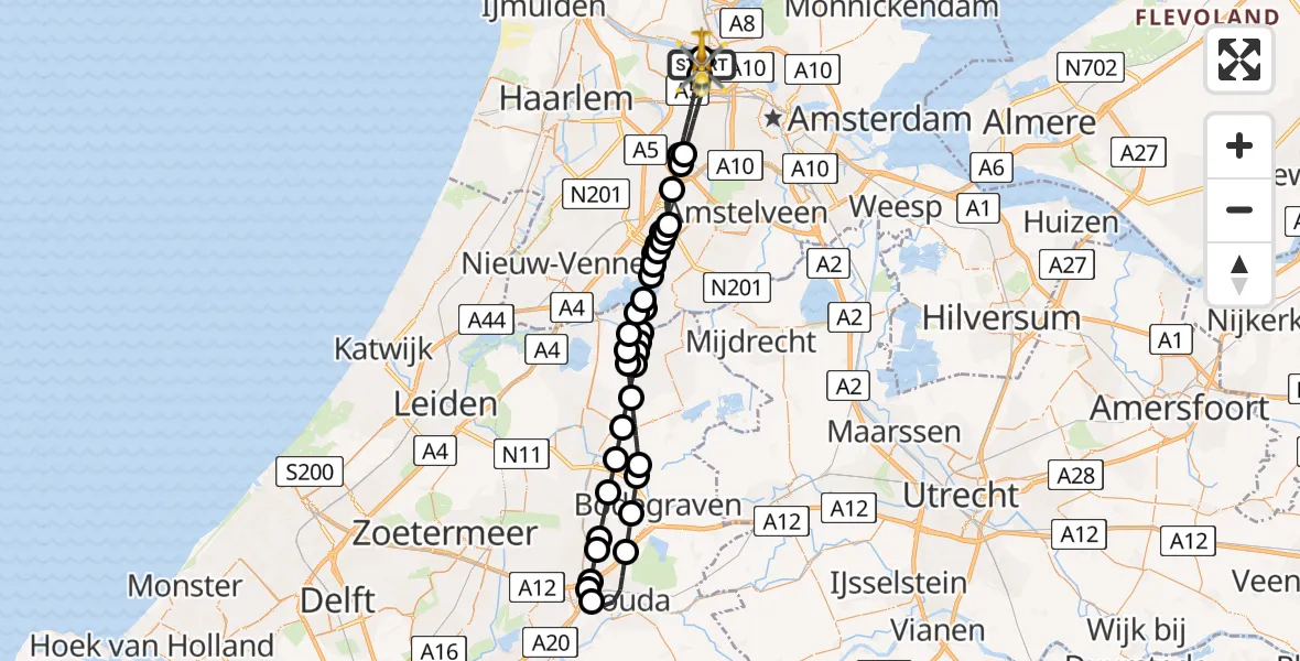 Vluchtroute Traumahelikopter Amsterdam Heliport - Amsterdam Heliport, 08 juni 2026, 12:38
