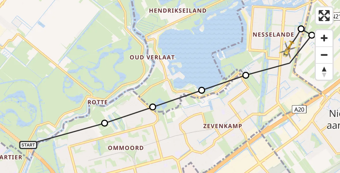 Vluchtroute Traumahelikopter Bergschenhoek - Rotterdam, 08 juni 2026, 13:43