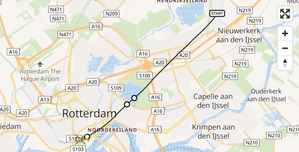 Vluchtroute Traumahelikopter Rotterdam - Leids Universitair Medisch Centrum (LUMC), 08 juni 2026, 14:19