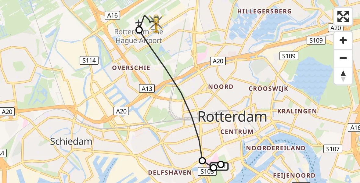 Vluchtroute Traumahelikopter Leids Universitair Medisch Centrum (LUMC) - Rotterdam The Hague Airport, 08 juni 2026, 14:55