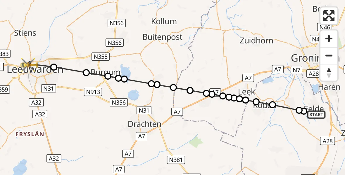 Vluchtroute Traumahelikopter Eelde - Leeuwarden, 08 juni 2026, 15:19