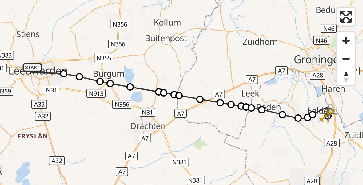 Vluchtroute Traumahelikopter Leeuwarden - Groningen Airport Eelde, 08 juni 2026, 15:56