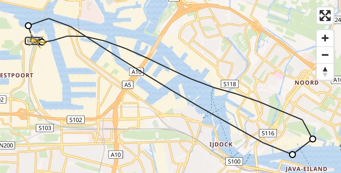Vluchtroute Traumahelikopter Amsterdam Heliport - Amsterdam Heliport, 08 juni 2026, 16:14