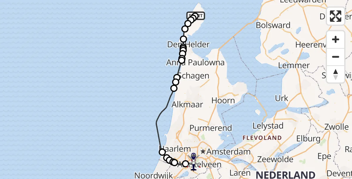 Vluchtroute Politiehelikopter Texel International Airport - Amsterdam Vliegveld Schiphol, 08 juni 2026, 16:27