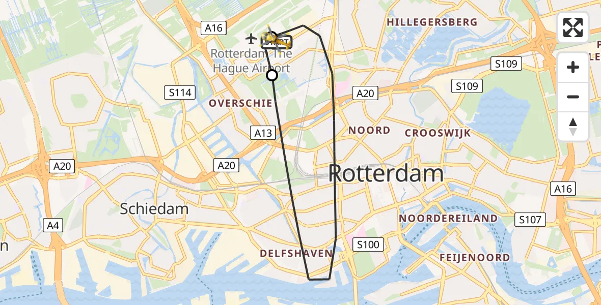 Vluchtroute Traumahelikopter Rotterdam The Hague Airport - Rotterdam The Hague Airport, 08 juni 2026, 16:38
