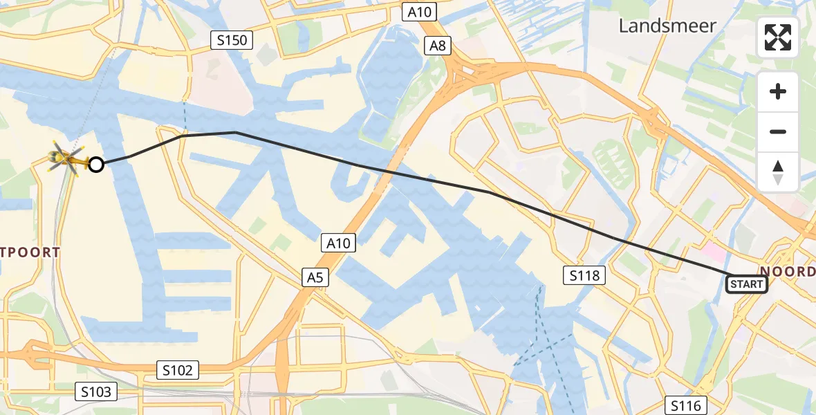 Vluchtroute Traumahelikopter Amsterdam - Amsterdam Heliport, 08 juni 2026, 16:54