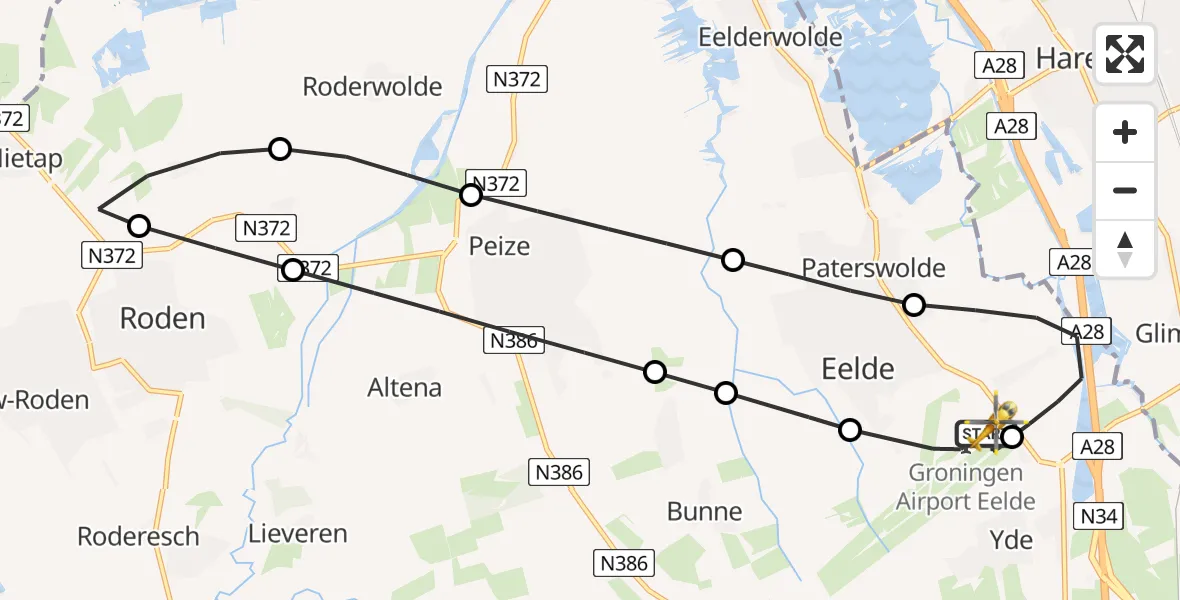 Vluchtroute Traumahelikopter Groningen Airport Eelde - Groningen Airport Eelde, 08 juni 2026, 16:55
