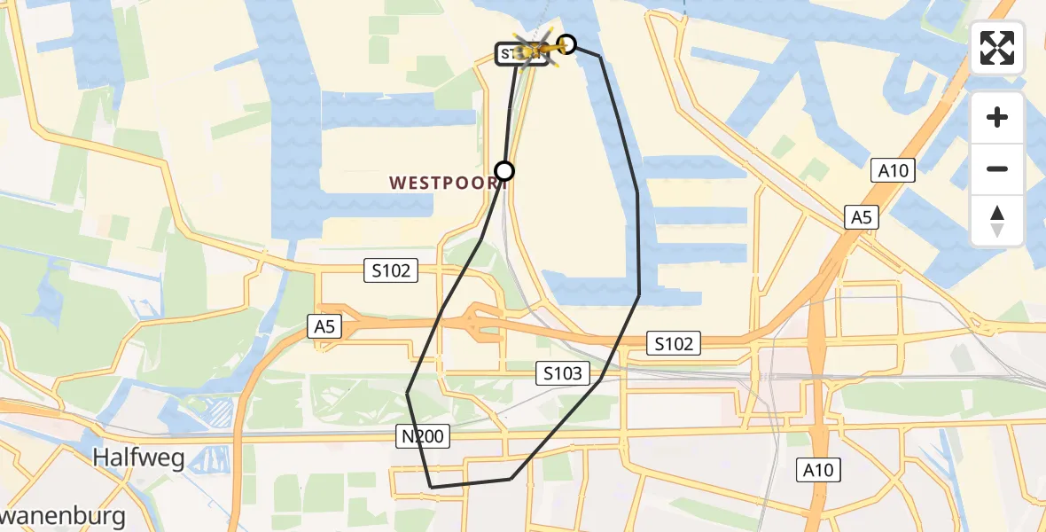 Vluchtroute Traumahelikopter Amsterdam Heliport - Amsterdam Heliport, 08 juni 2026, 17:16