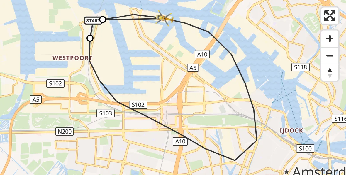 Vluchtroute Traumahelikopter Amsterdam Heliport - Amsterdam, 08 juni 2026, 17:59