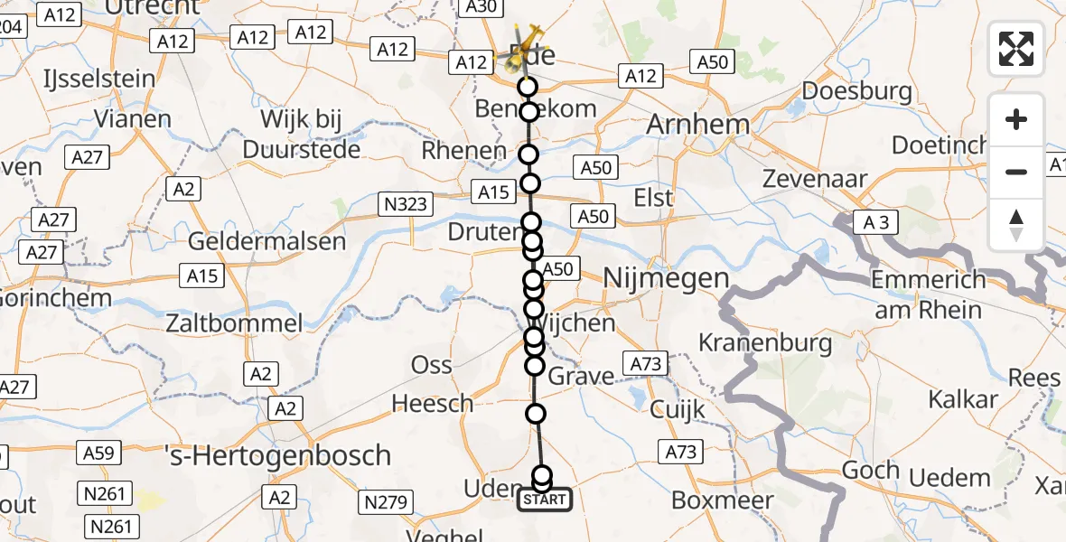 Vluchtroute Traumahelikopter Vliegbasis Volkel - Ede, 08 juni 2026, 20:05