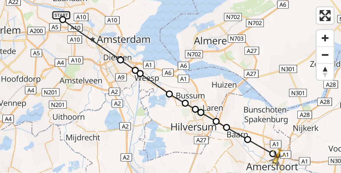 Vluchtroute Traumahelikopter Amsterdam Heliport - Amersfoort, 08 juni 2026, 20:44