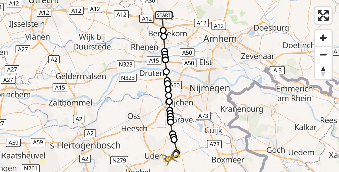 Vluchtroute Traumahelikopter Ede - Vliegbasis Volkel, 08 juni 2026, 21:07