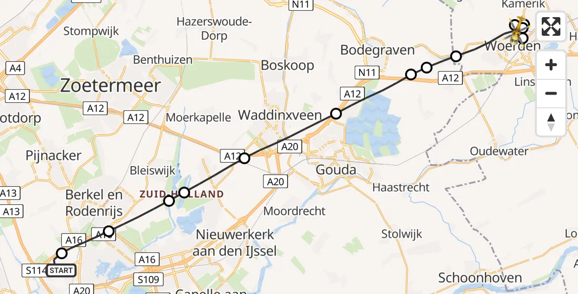 Vluchtroute Traumahelikopter Rotterdam The Hague Airport - Kamerik, 08 juni 2026, 21:25