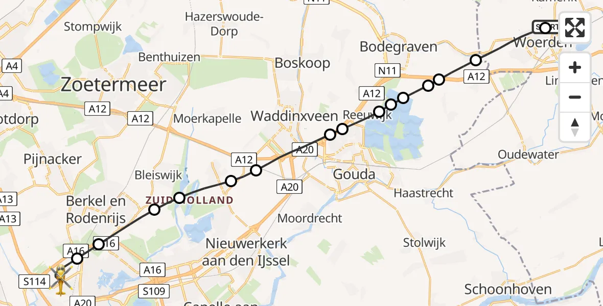 Vluchtroute Traumahelikopter Kamerik - Rotterdam The Hague Airport, 08 juni 2026, 21:58