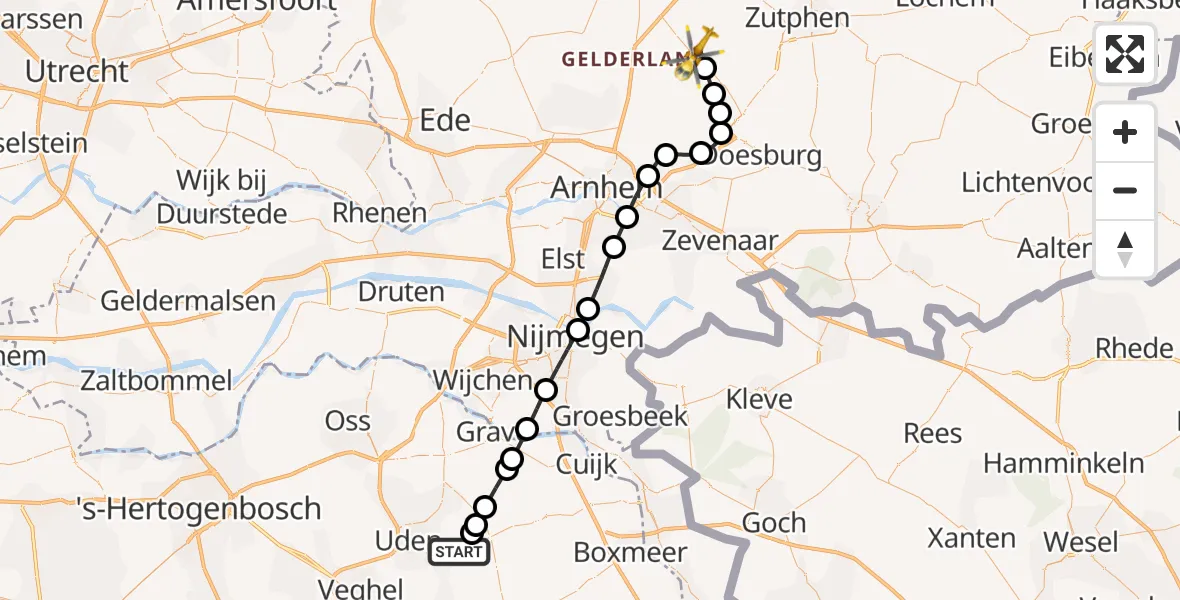 Vluchtroute Traumahelikopter Vliegbasis Volkel - Eerbeek, 08 juni 2026, 22:36