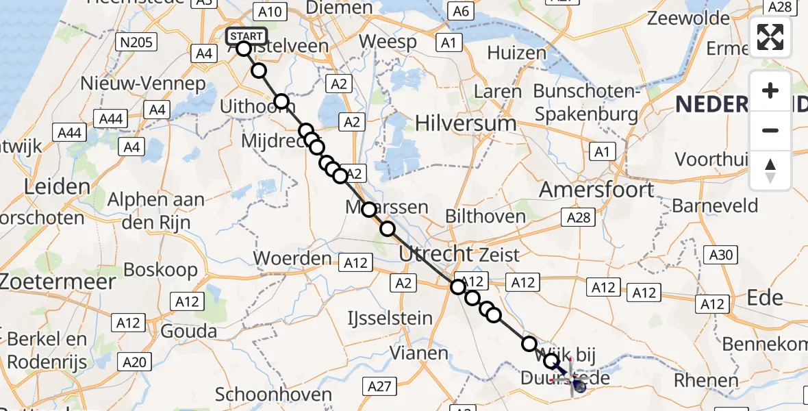 Vluchtroute Politiehelikopter Amsterdam Vliegveld Schiphol - Wijk bij Duurstede, 08 juni 2026, 22:55