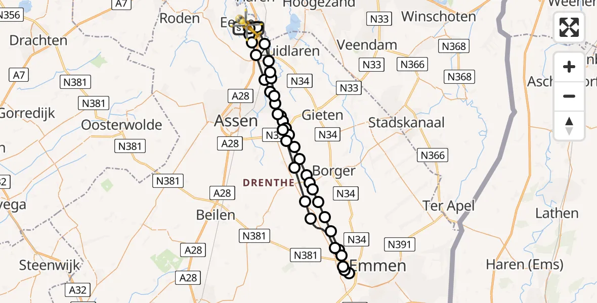 Vluchtroute Traumahelikopter Groningen Airport Eelde - Groningen Airport Eelde, 09 juni 2026, 05:27