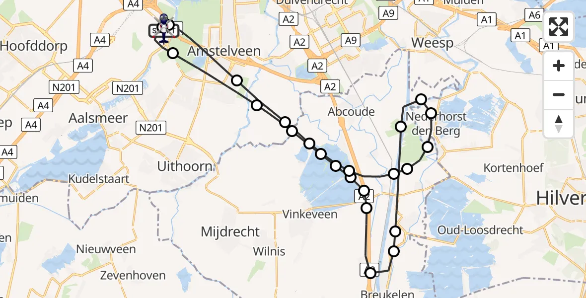 Vluchtroute Politiehelikopter Amsterdam Vliegveld Schiphol - Amsterdam Vliegveld Schiphol, 09 juni 2026, 10:18