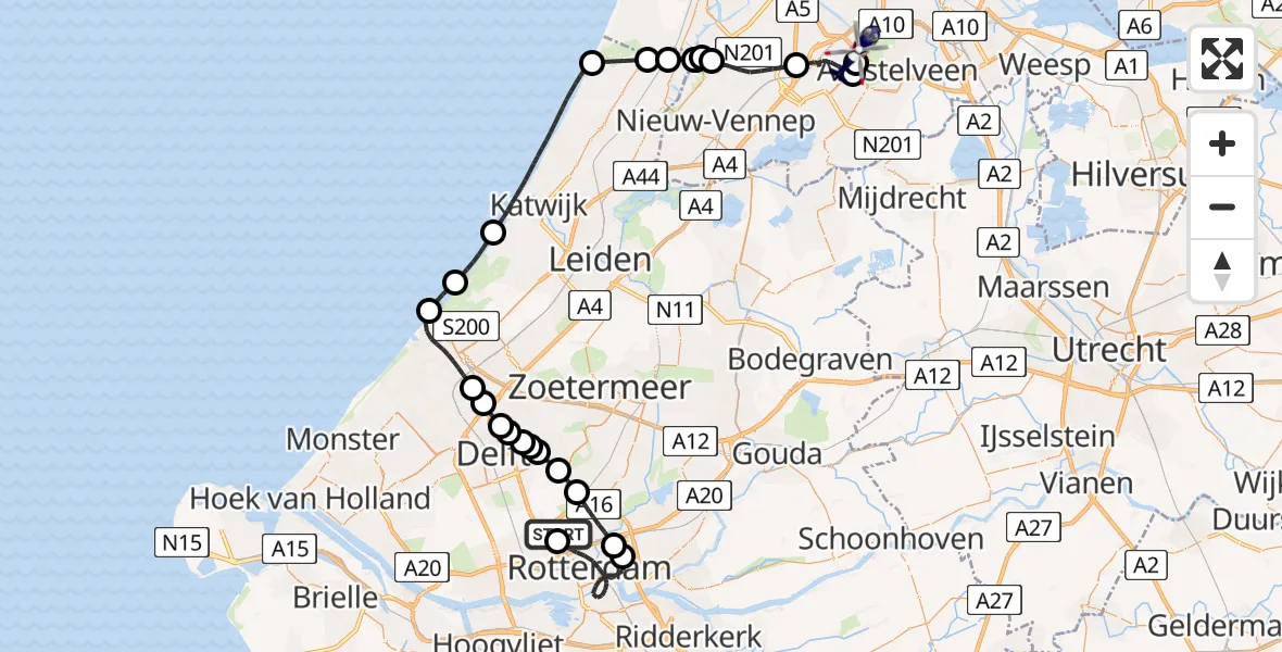 Vluchtroute Politiehelikopter Rotterdam The Hague Airport - Amsterdam Vliegveld Schiphol, 09 juni 2026, 10:36