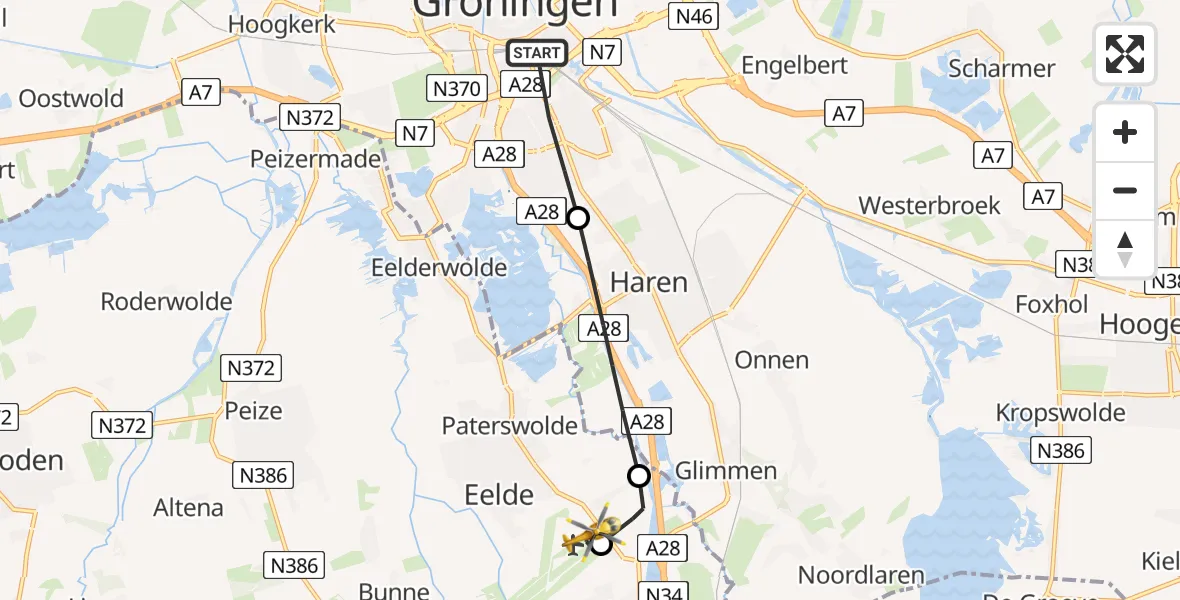 Vluchtroute Traumahelikopter Groningen - Groningen Airport Eelde, 09 juni 2026, 12:19