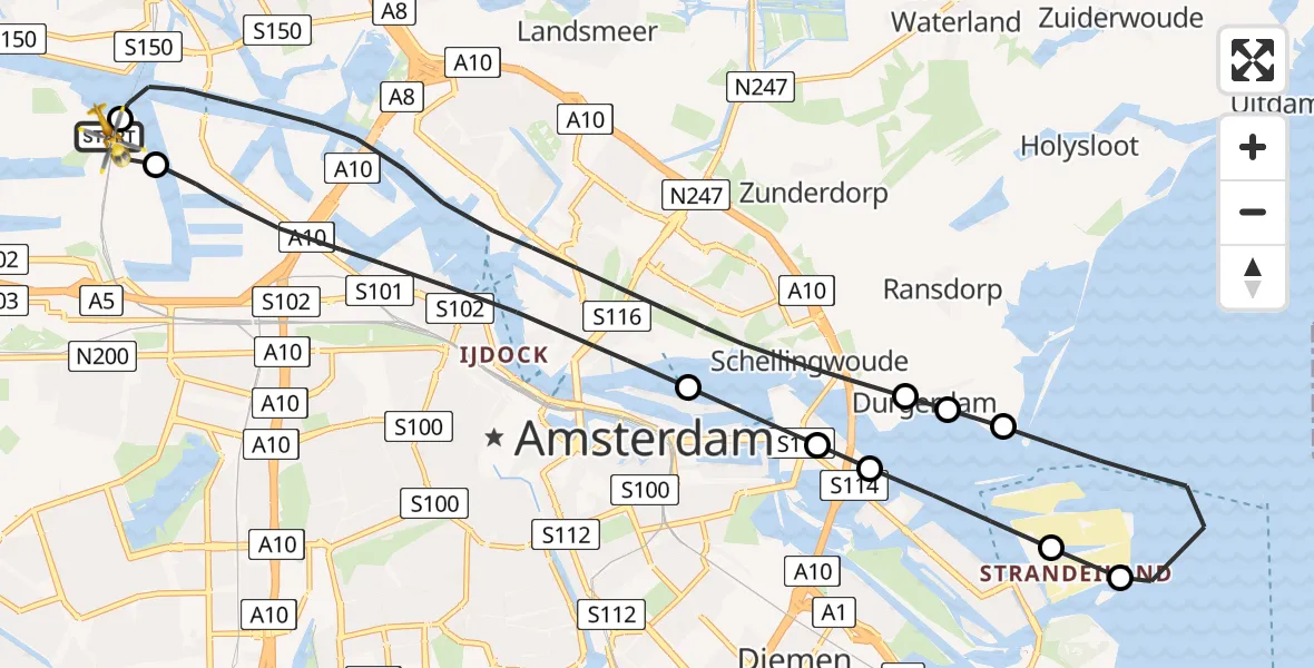 Vluchtroute Traumahelikopter Amsterdam Heliport - Amsterdam Heliport, 09 juni 2026, 12:44