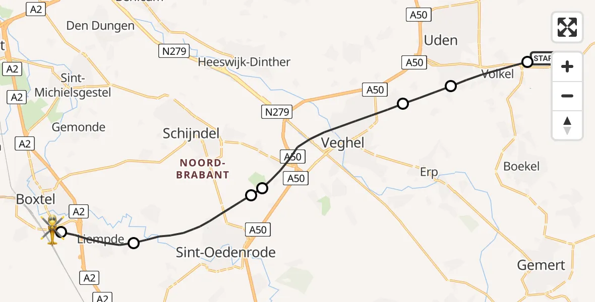 Vluchtroute Traumahelikopter Vliegbasis Volkel - Boxtel, 09 juni 2026, 13:53