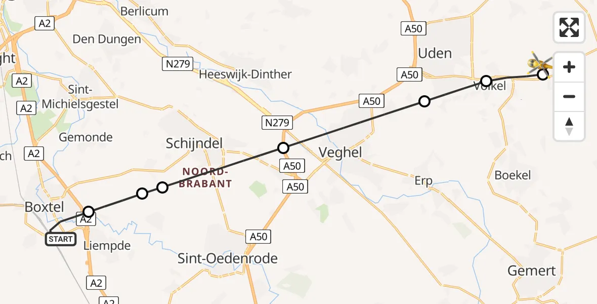 Vluchtroute Traumahelikopter Boxtel - Vliegbasis Volkel, 09 juni 2026, 14:29