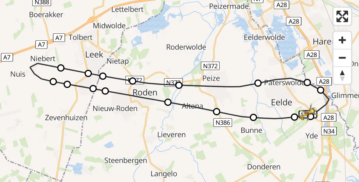 Vluchtroute Traumahelikopter Groningen Airport Eelde - Groningen Airport Eelde, 09 juni 2026, 15:33