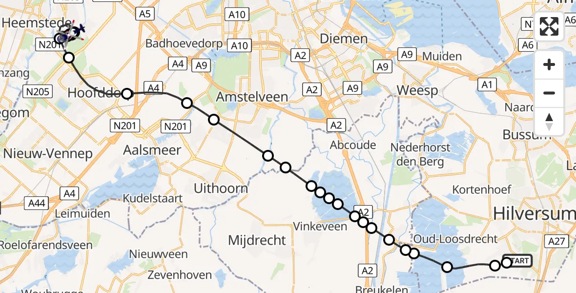 Vluchtroute Politiehelikopter Vliegveld Hilversum - Vijfhuizen, 09 juni 2026, 15:50