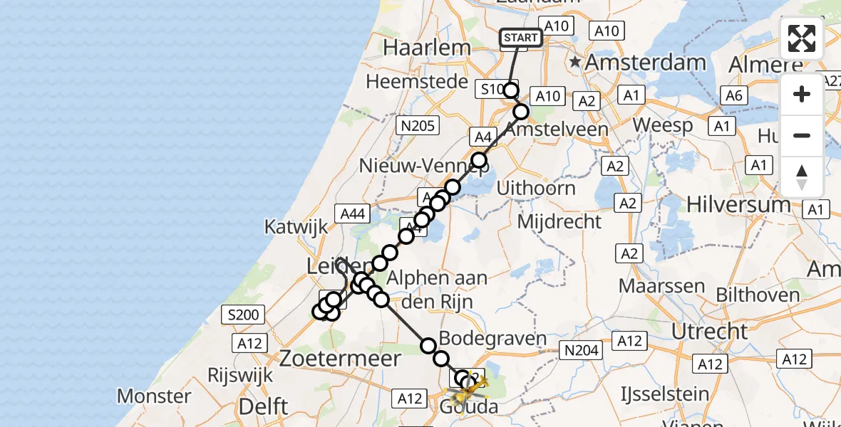Vluchtroute Traumahelikopter Amsterdam - Gouda, 09 juni 2026, 17:03