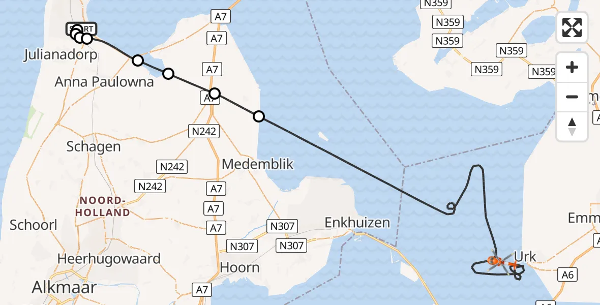 Vluchtroute Kustwachthelikopter Militair vliegveld De Kooy / Den Helder Airport - IJsselmeer, 09 juni 2026, 17:04