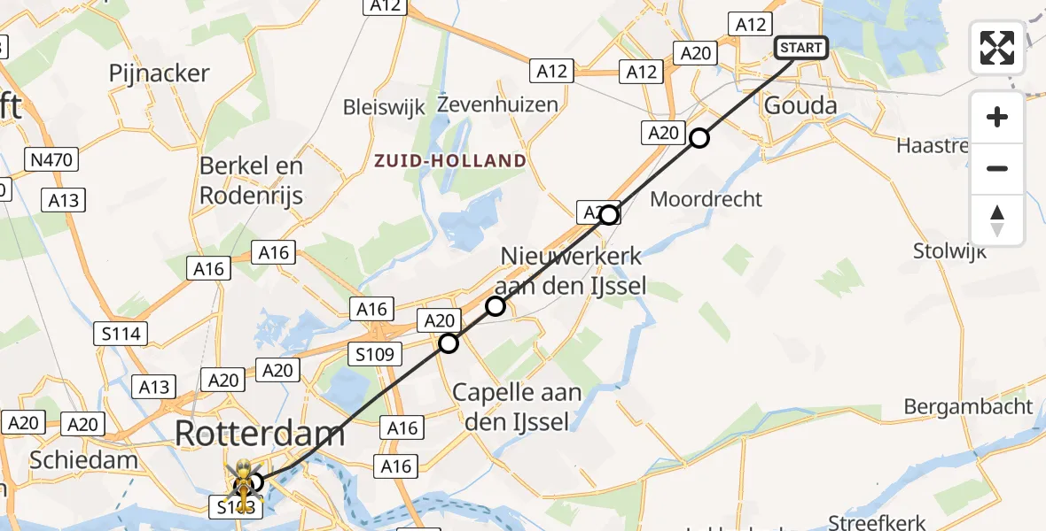 Vluchtroute Traumahelikopter Gouda - Leids Universitair Medisch Centrum (LUMC), 09 juni 2026, 17:46