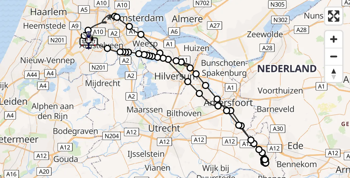 Vluchtroute Politiehelikopter Amsterdam Vliegveld Schiphol - Amsterdam Vliegveld Schiphol, 09 juni 2026, 17:54