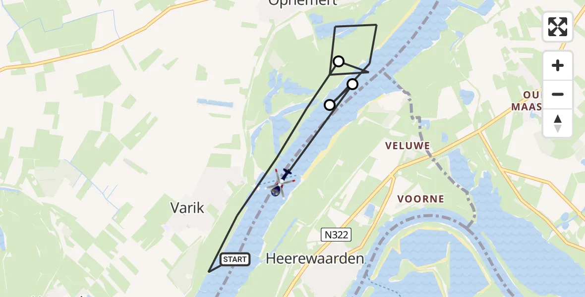 Vluchtroute Politiehelikopter Varik - Heerewaarden, 09 juni 2026, 18:02