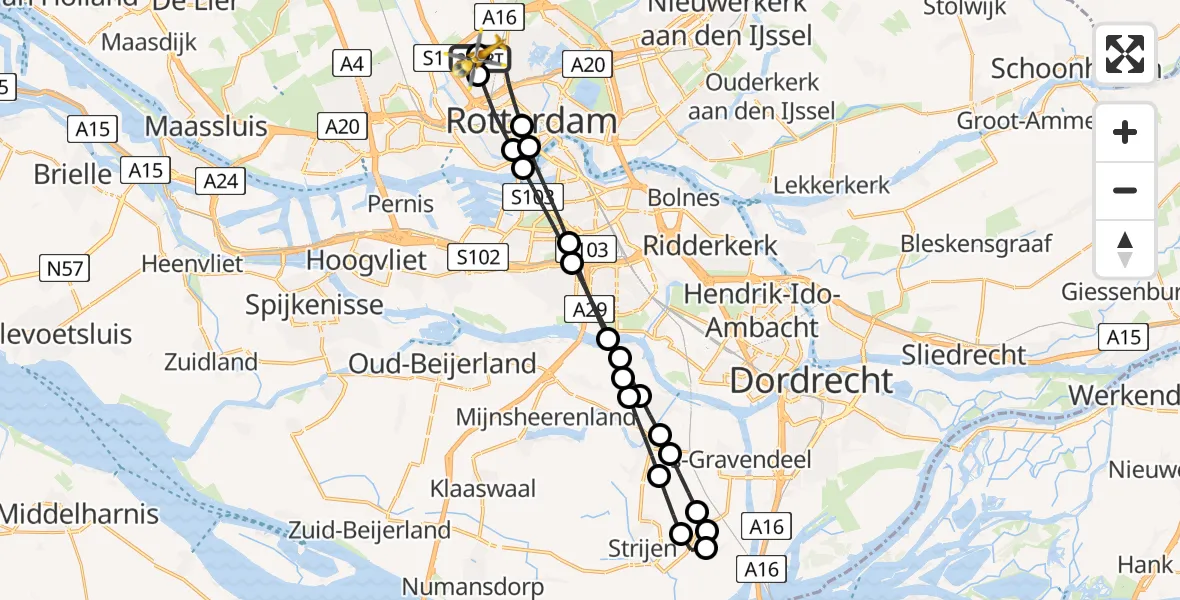 Vluchtroute Traumahelikopter Rotterdam The Hague Airport - Rotterdam The Hague Airport, 09 juni 2026, 18:23