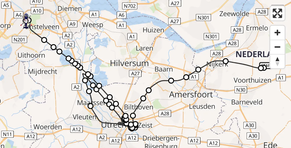 Vluchtroute Politiehelikopter Putten - Amsterdam Vliegveld Schiphol, 09 juni 2026, 18:49