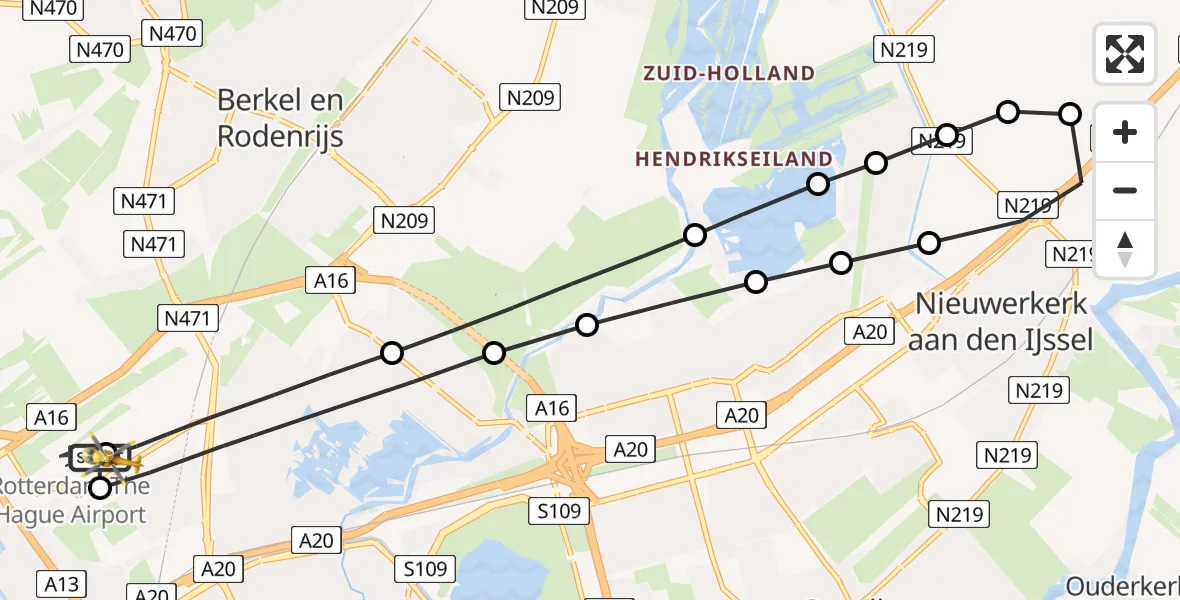 Vluchtroute Traumahelikopter Rotterdam The Hague Airport - Rotterdam The Hague Airport, 09 juni 2026, 19:05