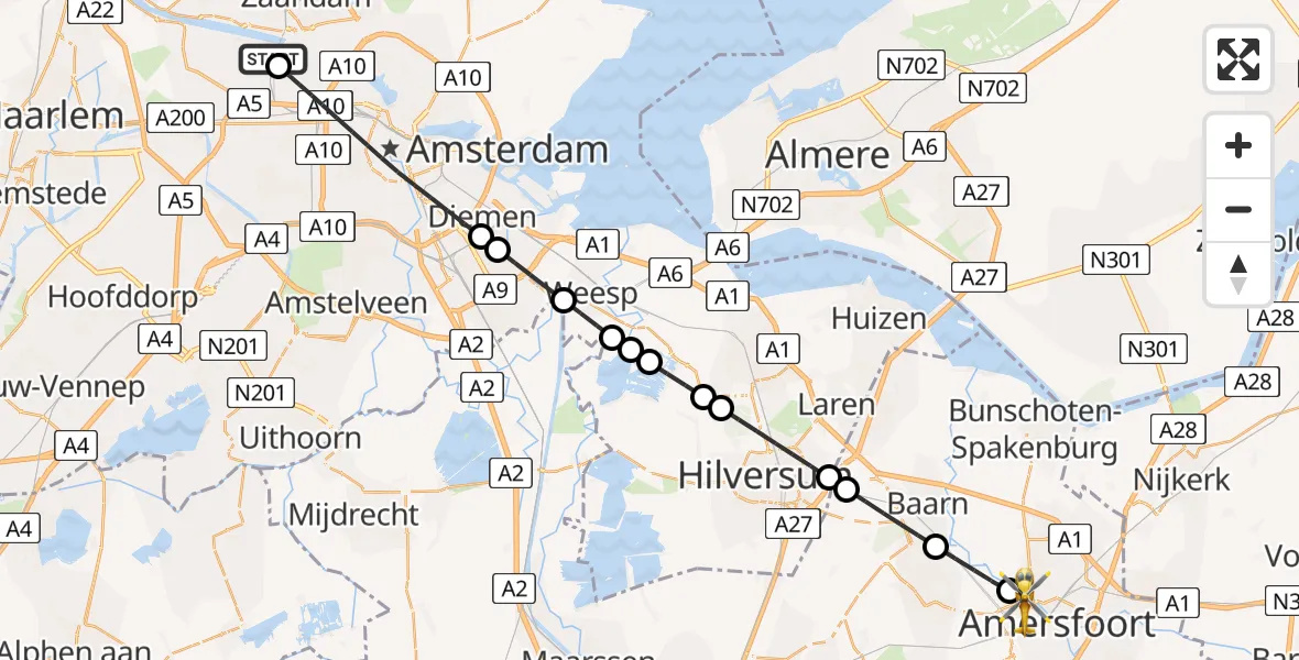 Vluchtroute Traumahelikopter Amsterdam Heliport - Amersfoort, 10 juni 2026, 03:33