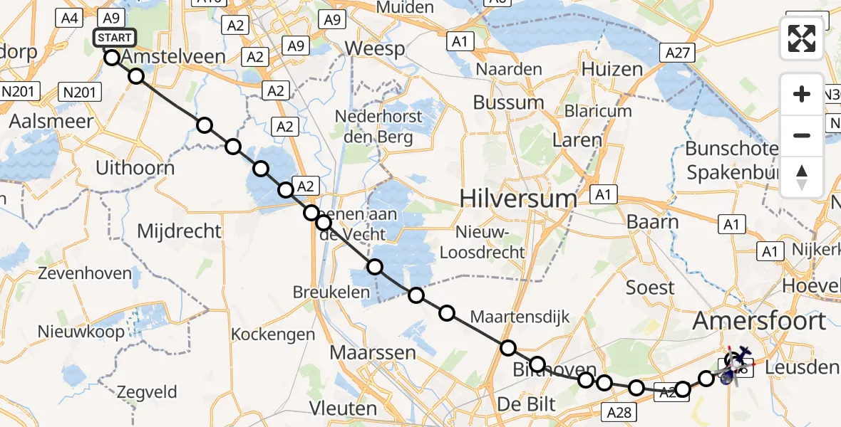 Vluchtroute Politiehelikopter Amsterdam Vliegveld Schiphol - Leusden, 10 juni 2026, 06:47