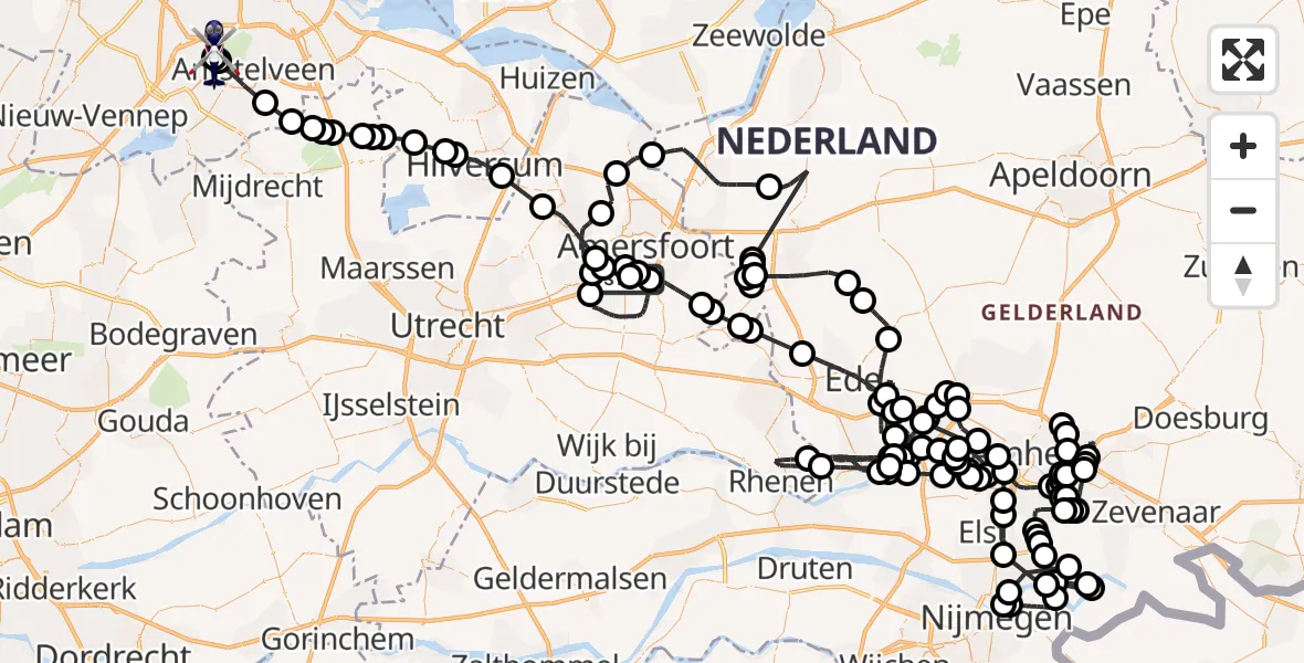 Vluchtroute Politiehelikopter Leusden - Amsterdam Vliegveld Schiphol, 10 juni 2026, 07:04