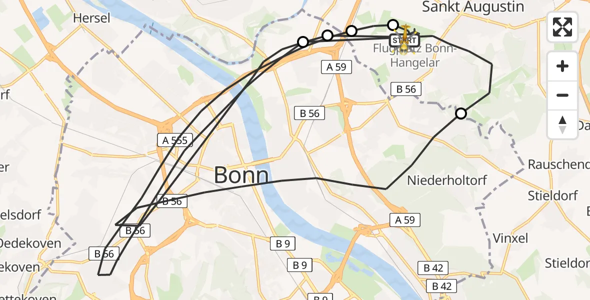 Vluchtroute Traumahelikopter Bonn-Hangelar Flugplatz - Bonn-Hangelar Flugplatz, 10 juni 2026, 07:13
