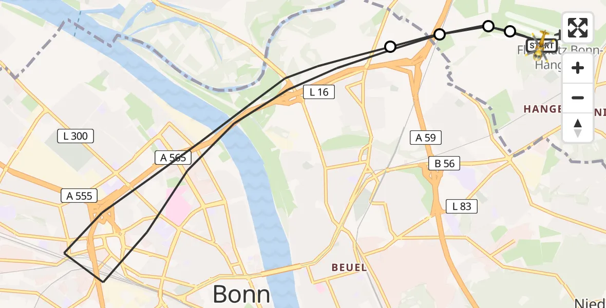 Vluchtroute Traumahelikopter Bonn-Hangelar Flugplatz - Bonn-Hangelar Flugplatz, 10 juni 2026, 08:24