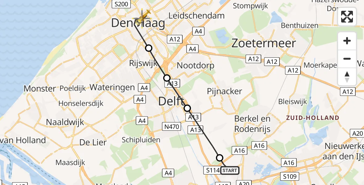 Vluchtroute Traumahelikopter Rotterdam The Hague Airport - 's-Gravenhage, 10 juni 2026, 09:19