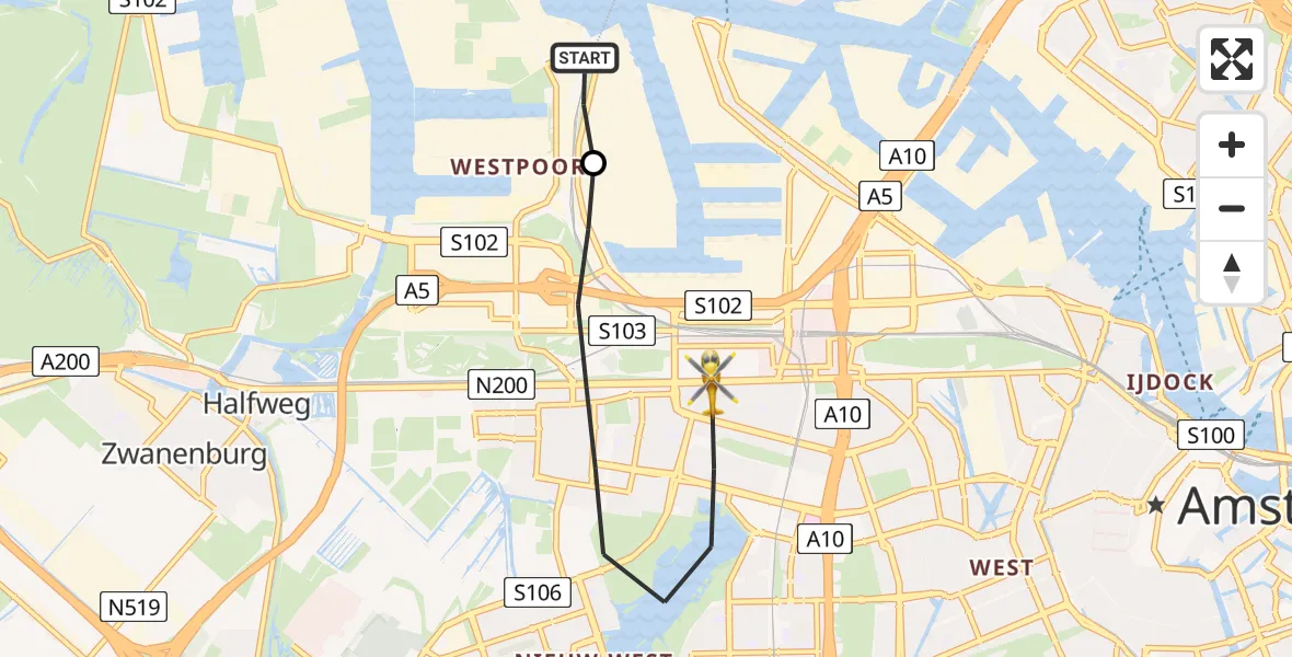 Vluchtroute Traumahelikopter Amsterdam Heliport - Amsterdam, 10 juni 2026, 09:29