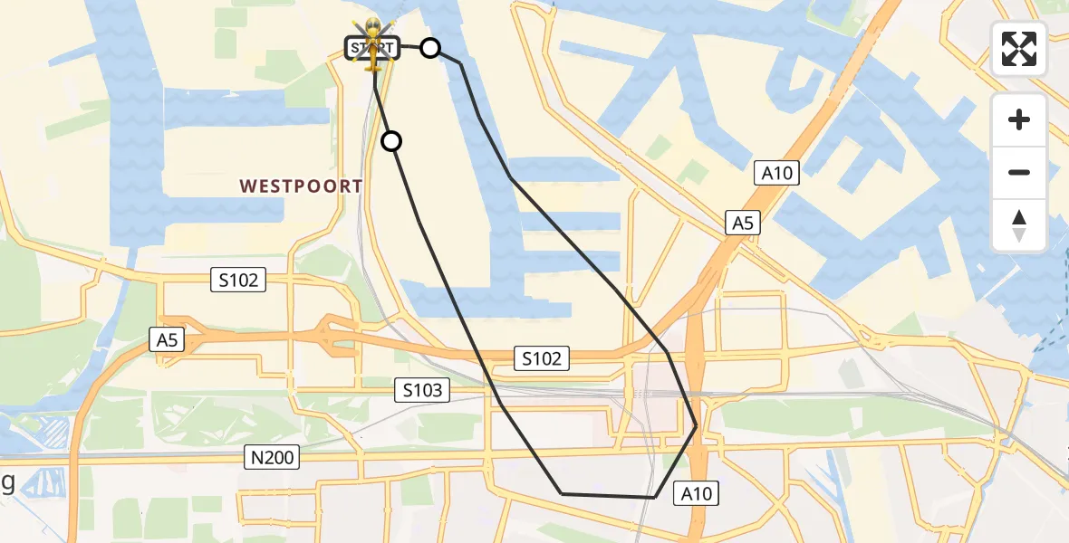 Vluchtroute Traumahelikopter Amsterdam Heliport - Amsterdam Heliport, 10 juni 2026, 09:44