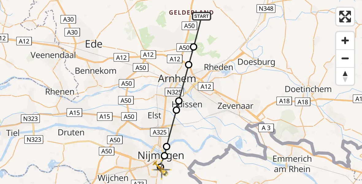 Vluchtroute Traumahelikopter Loenen - Radboud University Medical Center Heliport, 10 juni 2026, 09:54