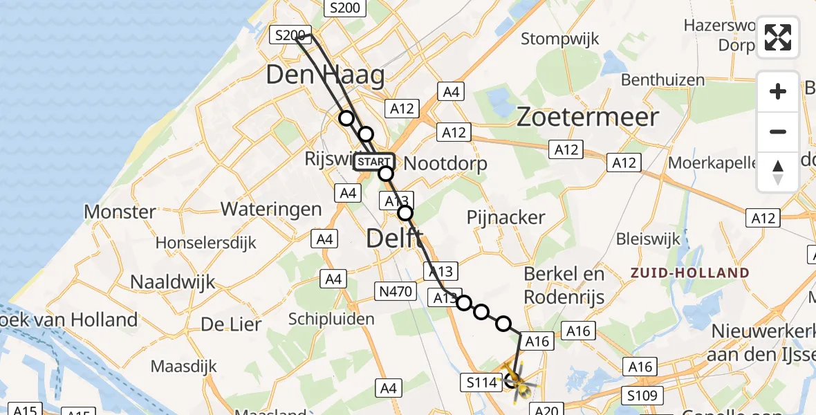 Vluchtroute Traumahelikopter Rijswijk - Rotterdam The Hague Airport, 10 juni 2026, 10:54