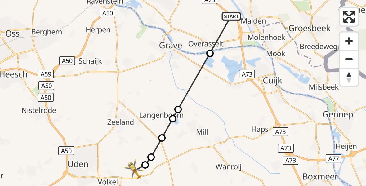 Vluchtroute Traumahelikopter Overasselt - Vliegbasis Volkel, 10 juni 2026, 11:08